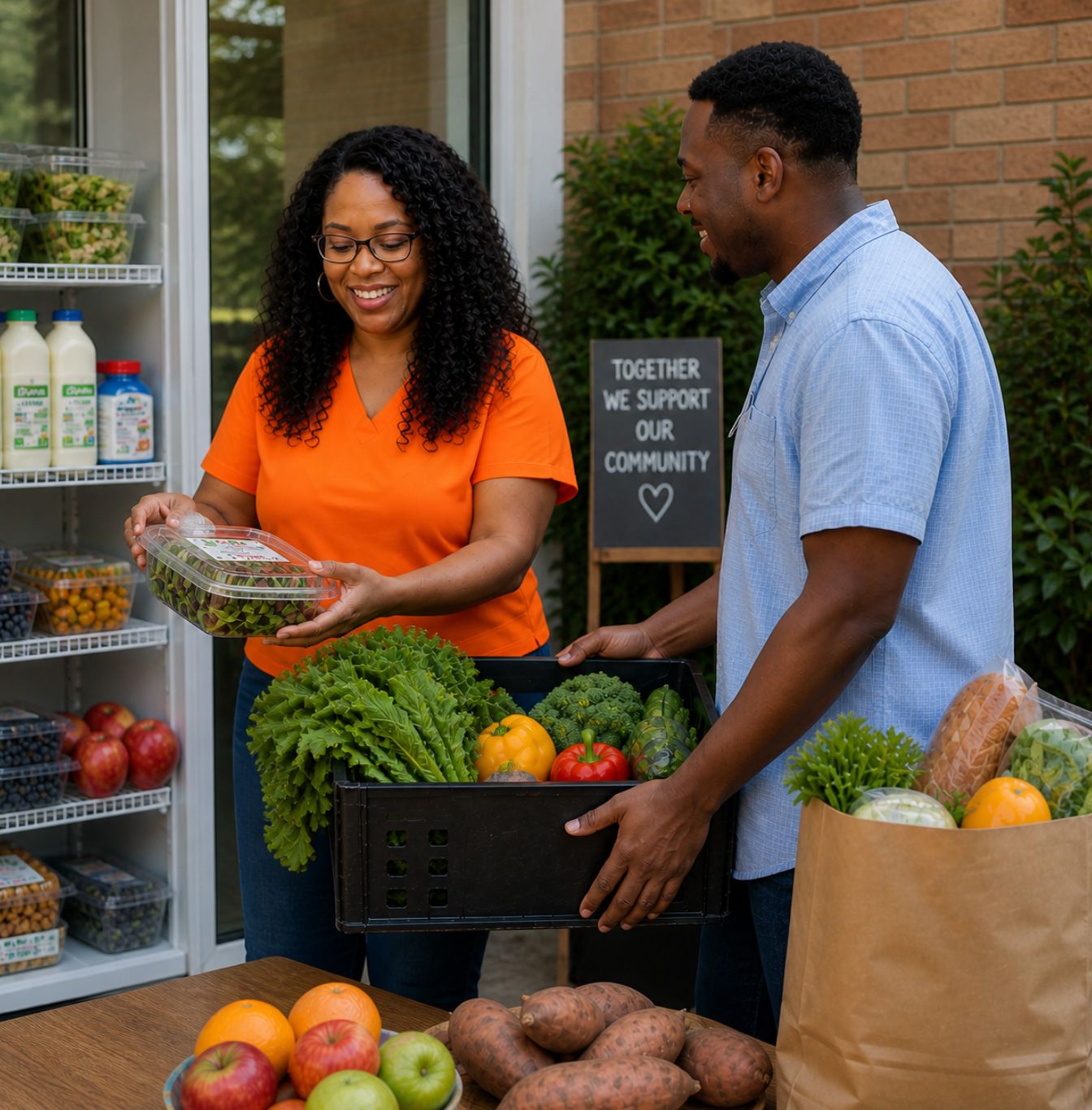 True_Phoenix_In_The_Community Dr. B, the NP and the True Phoenix team stocking fresh fruits and vegetables at a community refrigerator to support local food access and wellness
