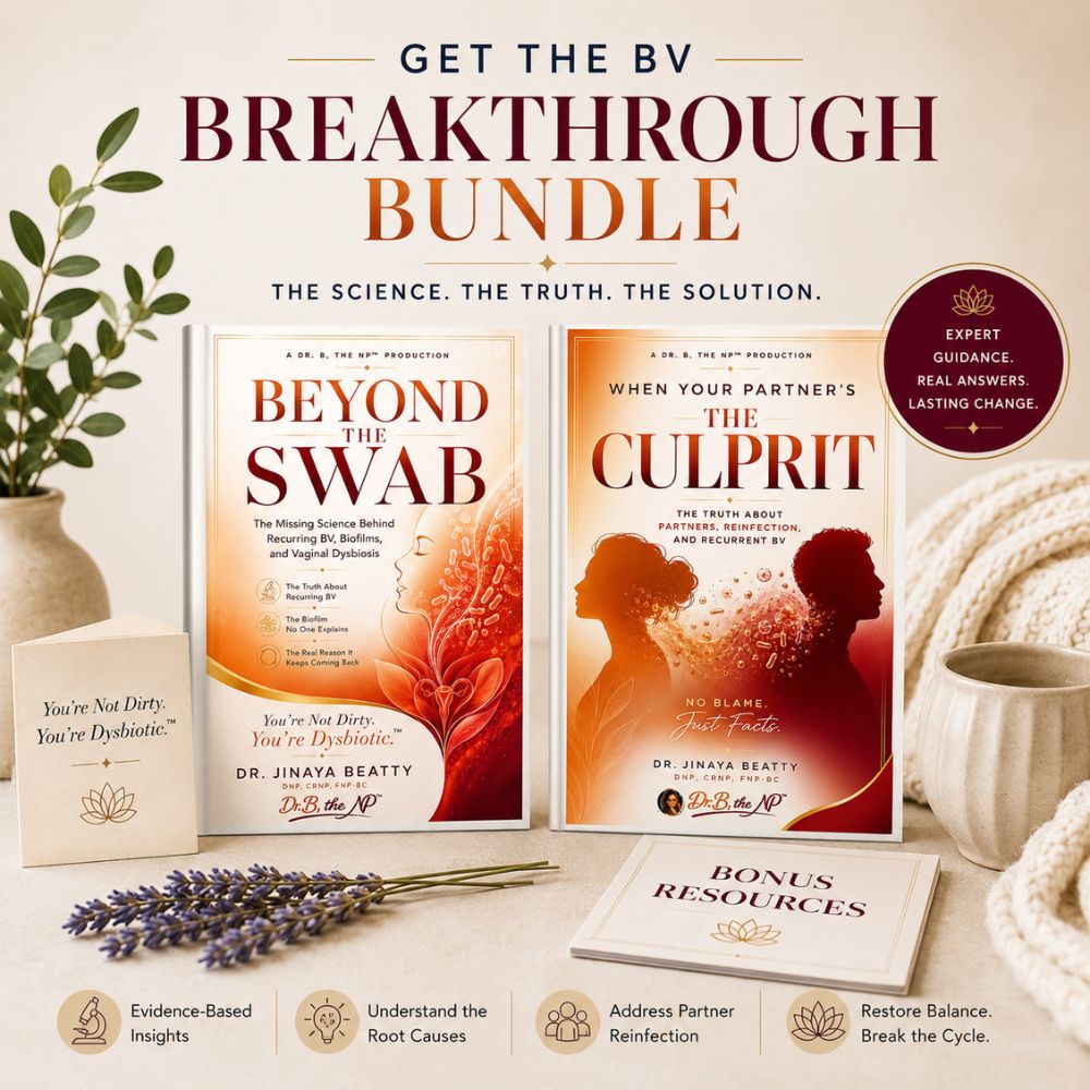 Get-BV-Breakthrough-Bundle BV Breakthrough Bundle featuring the Beyond the Swab and The Culprit guides, bonus resources, and educational materials designed to help women understand recurrent bacterial vaginosis and vaginal dysbiosis.