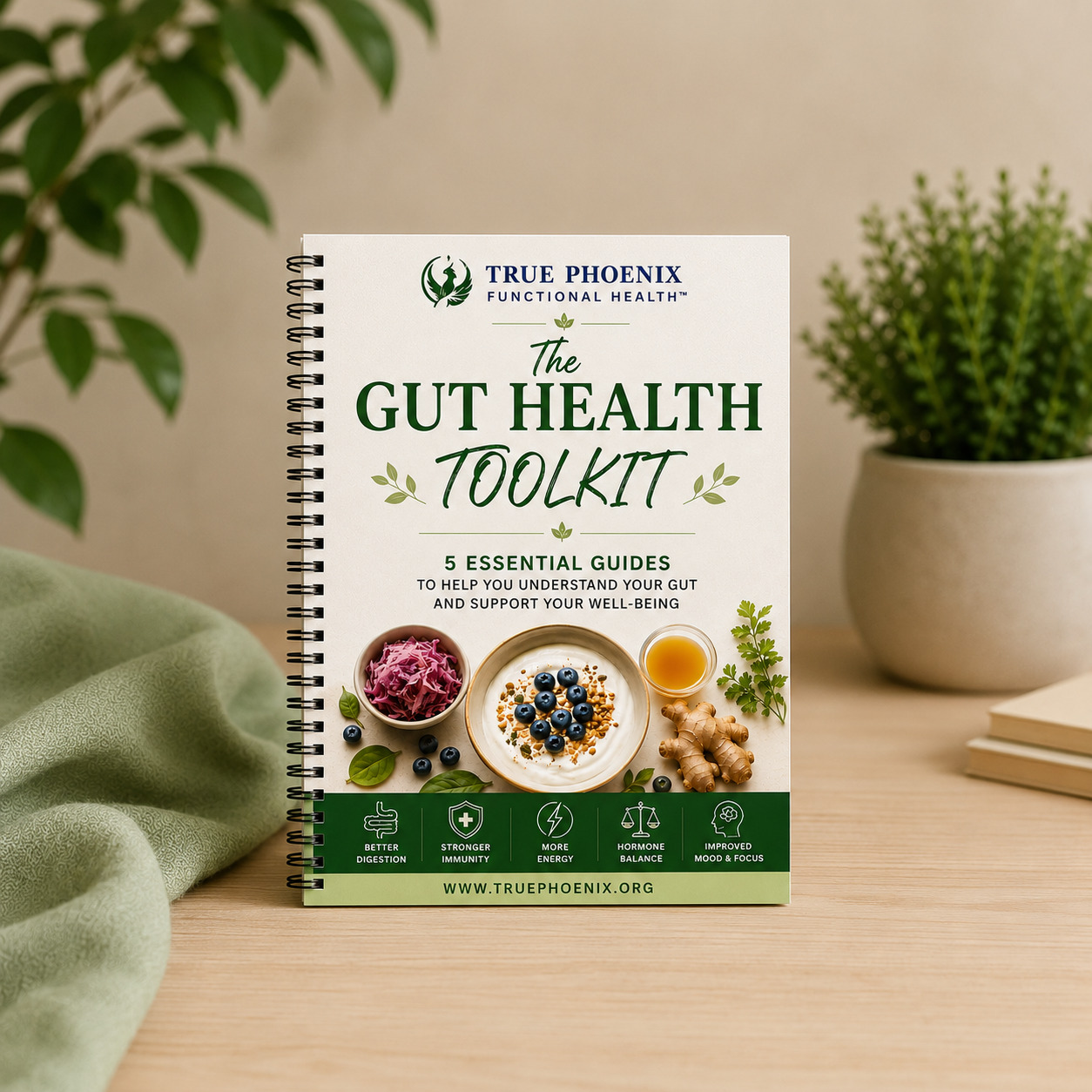 Gut_Health_Toolkit True Phoenix Functional Health Gut Health Toolkit guidebook featuring five essential gut health resources for digestive wellness and microbiome support.