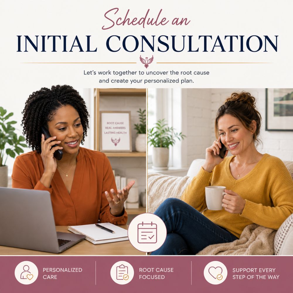 Schedule_Initial_Consultation Black functional medicine provider speaking with a patient during a virtual hormone consultation, illustrating personalized hormone health care and root cause functional medicine.